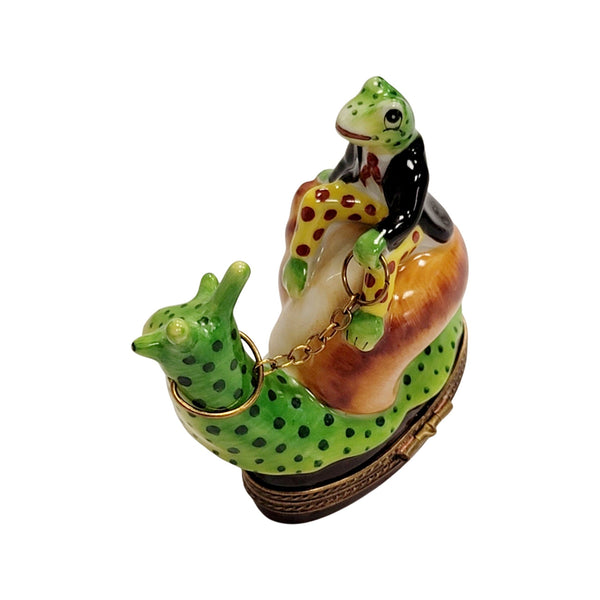 Frog Riding Snail Porcelain Limoges Trinket Box