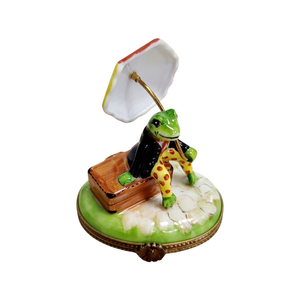 Frog w Suitcase Traveling Porcelain Limoges Trinket Box