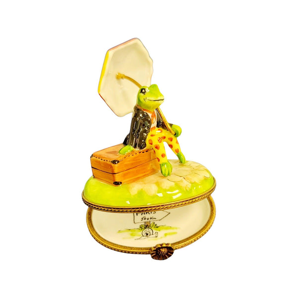 Frog w Suitcase Traveling Porcelain Limoges Trinket Box