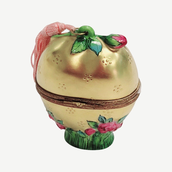 Gold Heart Rose Perfume Bottle Porcelain Limoges Trinket Box