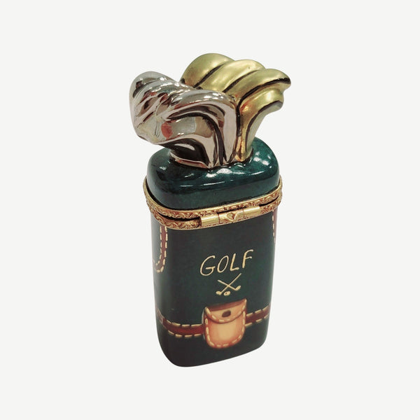 Golf Bag w Clubs Green Light Brown Sports Porcelain Limoges Trinket Box