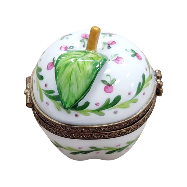 Green Apple w Flowers Porcelain Limoges Trinket Box