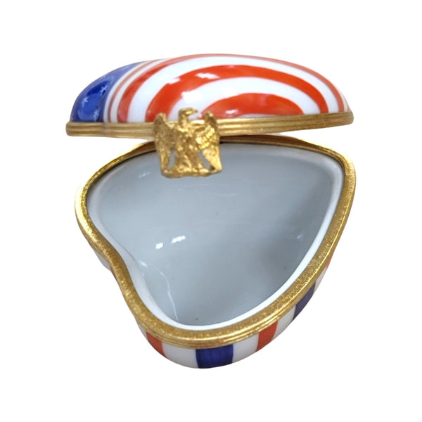 Heart Patriotic American Flag United States Porcelain Limoges Trinket Box