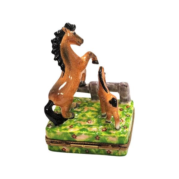 Horses in Meadow Porcelain Limoges Trinket Box