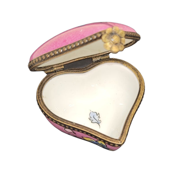 Hot Pink Deco Heart Porcelain Limoges Trinket Box