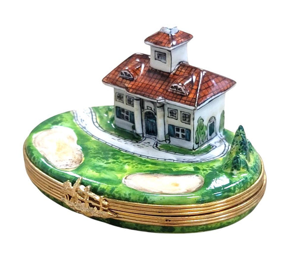 House w Golf Course Porcelain Limoges Trinket Box