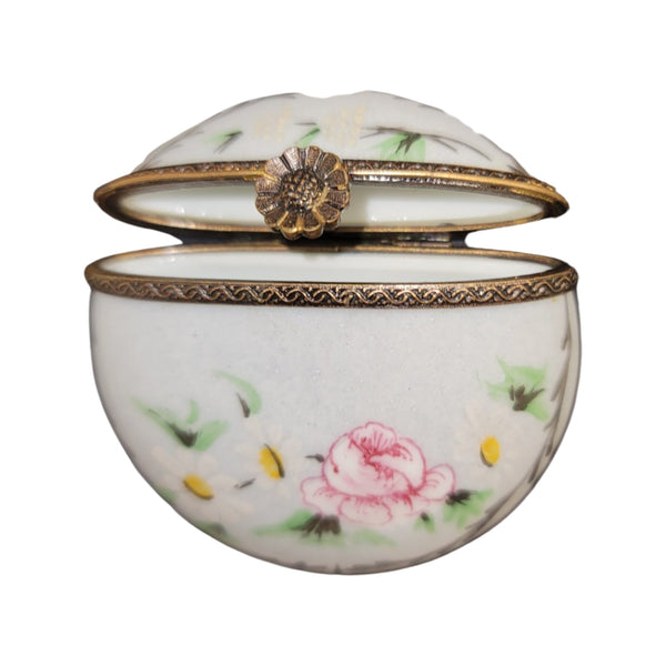 Light Flowers Flat Round Pill Porcelain Limoges Trinket Box