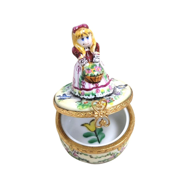 Little Girl w Spring Basket Porcelain Limoges Trinket Box
