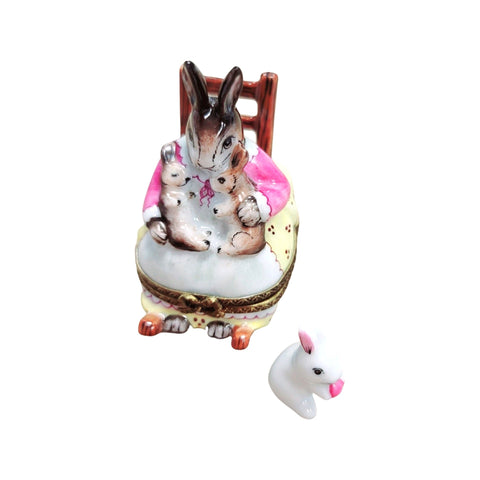 Mother Rabbit Rocker with Baby Porcelain Limoges Trinket Box