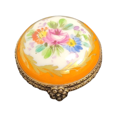Orange Flat Round Pill Porcelain Limoges Trinket Box
