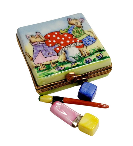 Paint Set Blocks Mice Mushroom Porcelain Limoges Trinket Box