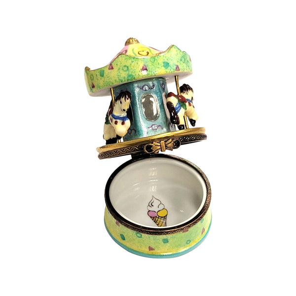 Pastel Green Merry Go Round Carousel Carnival Ride Porcelain Limoges Trinket Box