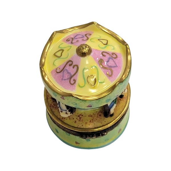 Pastel Green Merry Go Round Carousel Carnival Ride Porcelain Limoges Trinket Box