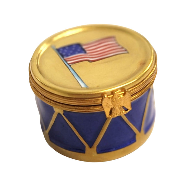 Patriotic Drum American Flag United States Porcelain Limoges Trinket Box