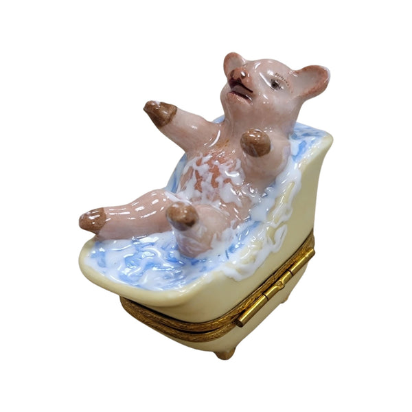 Pig in Bathtub Porcelain Limoges Trinket Box