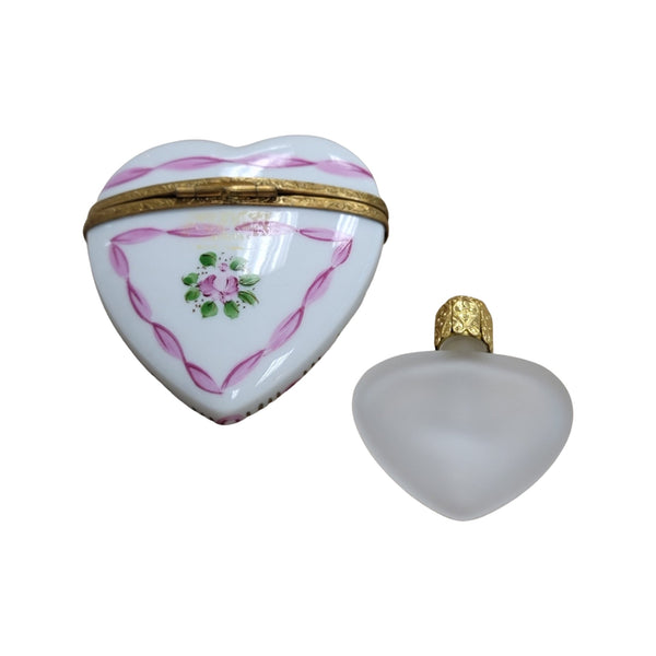 Pink Heart Perfume Bottle Porcelain Limoges Trinket Box