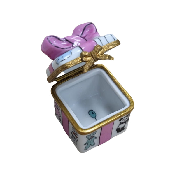 Pink Ribbon Present Baby Gift Porcelain Limoges Trinket Box
