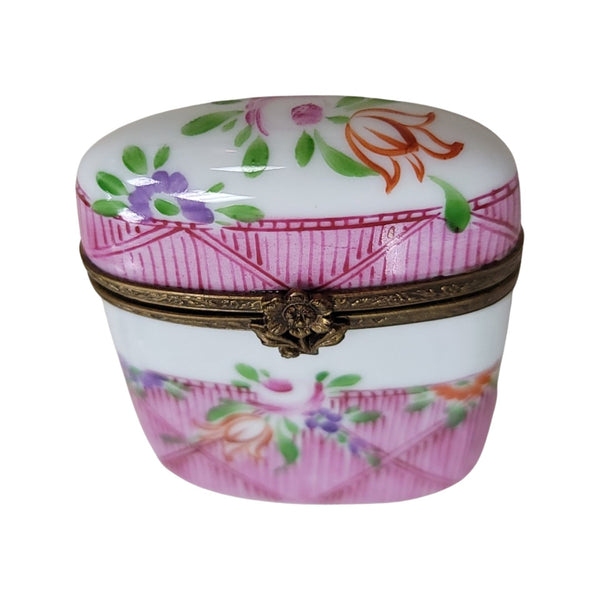 Pink Tall Oval Pill Porcelain Limoges Trinket Box