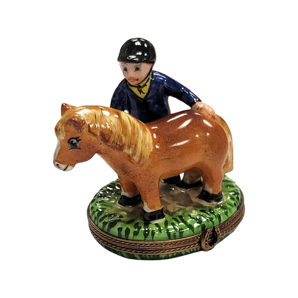 Pony w Horse Jockey Porcelain Limoges Trinket Box