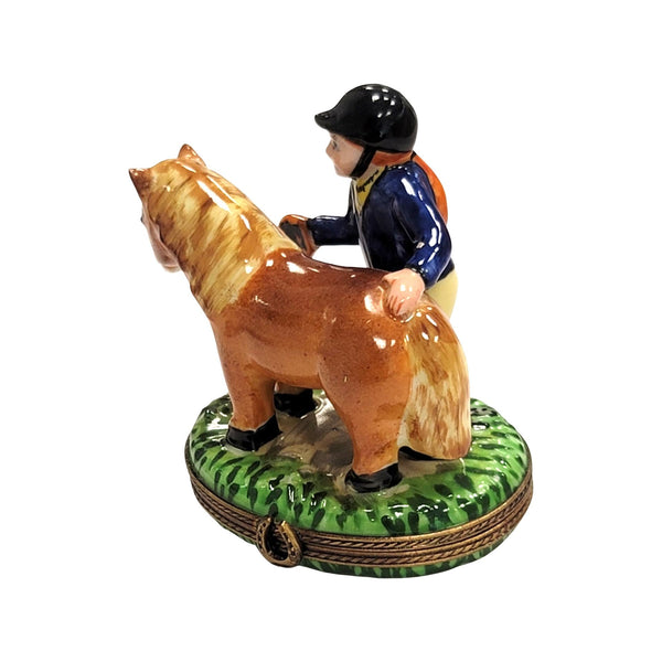 Pony w Horse Jockey Porcelain Limoges Trinket Box