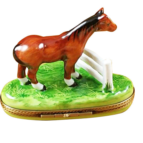 Horse Standing at Fence Limoges Porcelain Box