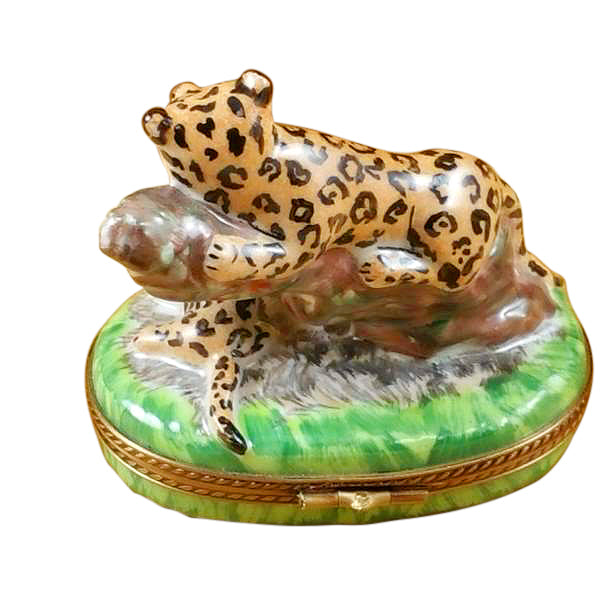 Panther with Baby Limoges Porcelain Box
