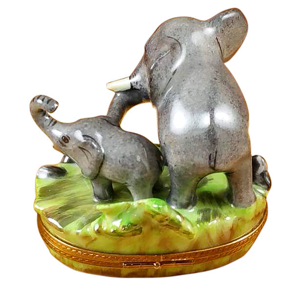 Elephant with Baby Limoges Porcelain Box