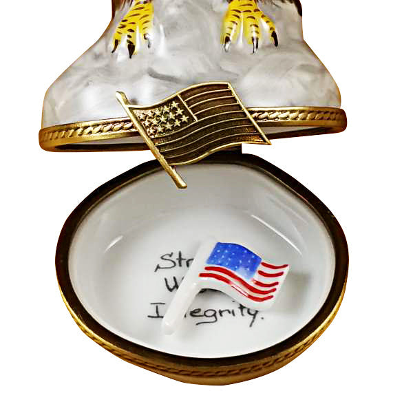 Bald Eagle with Removable American Flag Limoges Porcelain Box