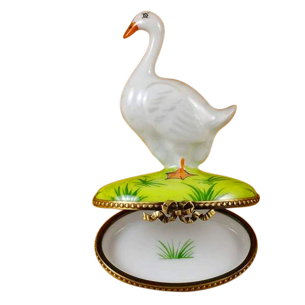 Goose with Spring and Christmas Wreaths Limoges Porcelain Box