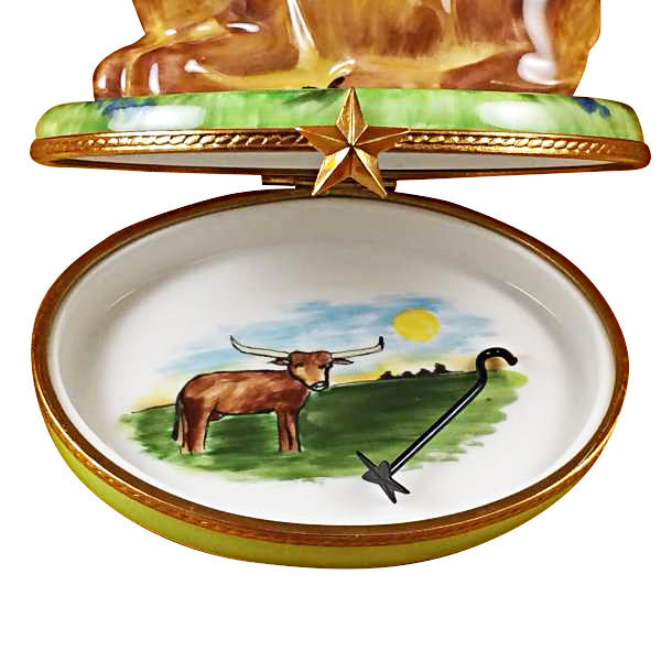 Lazy Longhorn with Star Branding Iron Limoges Porcelain Box