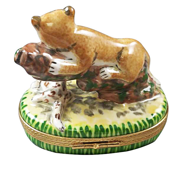Cougar with Baby Limoges Porcelain Box