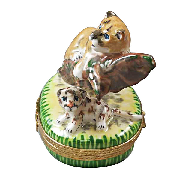 Cougar with Baby Limoges Porcelain Box