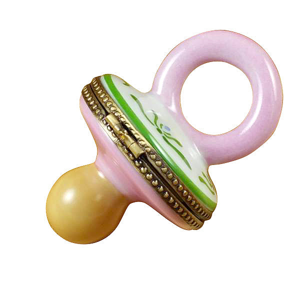 Pacifier with Rabbits Pink Limoges Porcelain Box