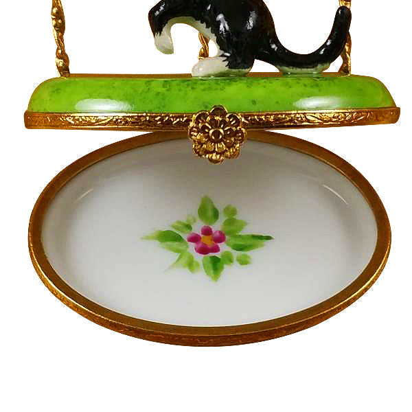 Cat with Three Birdhouses Limoges Porcelain Box