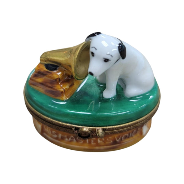 RCA Dog w Victrola record player Porcelain Limoges Trinket Box