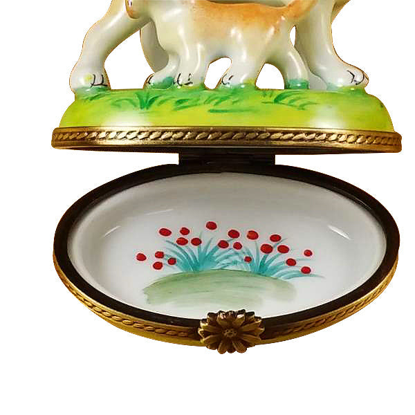 Blond / Yellow Labrador with Puppy Limoges Porcelain Box
