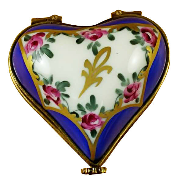 Blue Heart with Flowers Limoges Porcelain Box