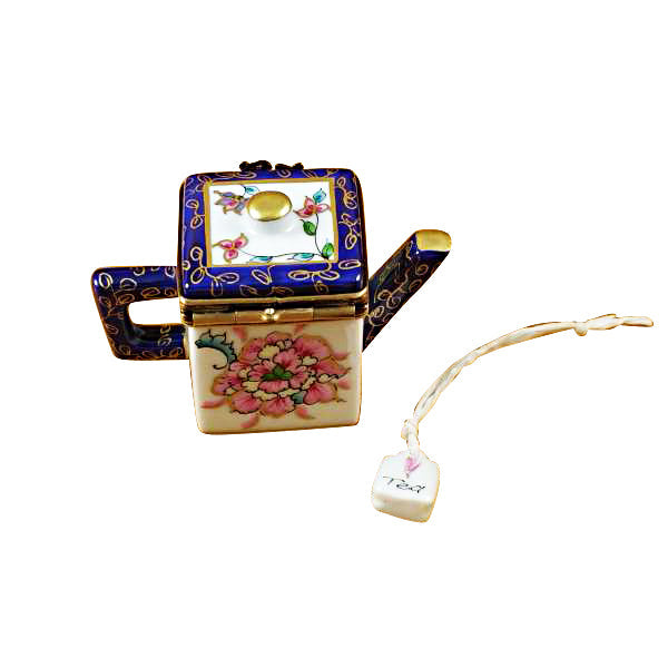 Square Teapot with Blue Spout & Handle Limoges Porcelain Box