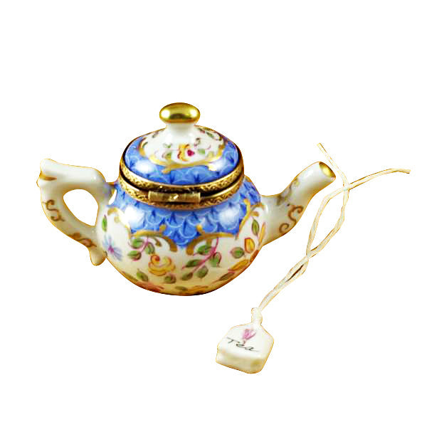 Teapot Blue Scales with Tea Bag Limoges Porcelain Box