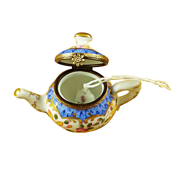 Teapot Blue Scales with Tea Bag Limoges Porcelain Box