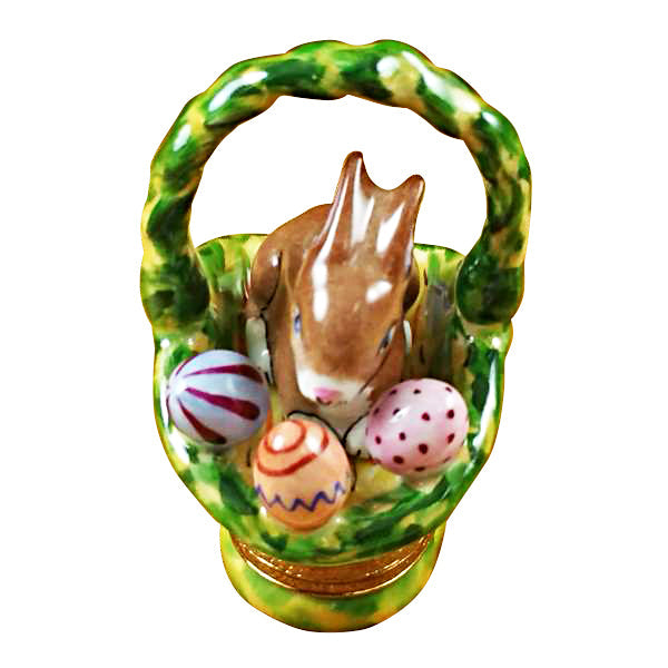 Rabbit Basket with Easter Eggs Limoges Porcelain Box