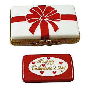 Gift Box with Red Bow Happy Valentine's Day Limoges Porcelain Box