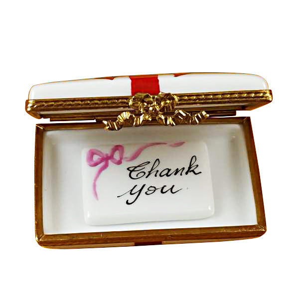 Gift Box with Red Bow Thank You Limoges Porcelain Box