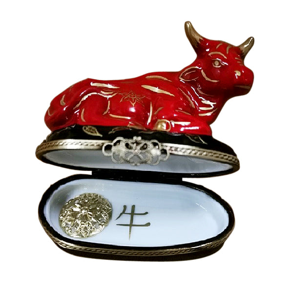 2021 Year of the Ox with Removable Filigree Coin Limoges Porcelain Box