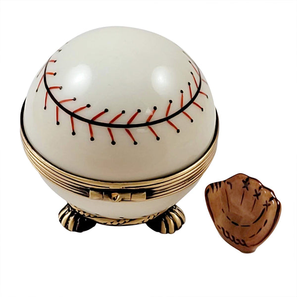 Baseball on Stand with a Removable Baseball Glove.. Limoges Porcelain Box