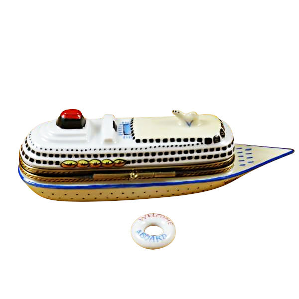 Cruise Ship with Life Buoy Limoges Porcelain Box