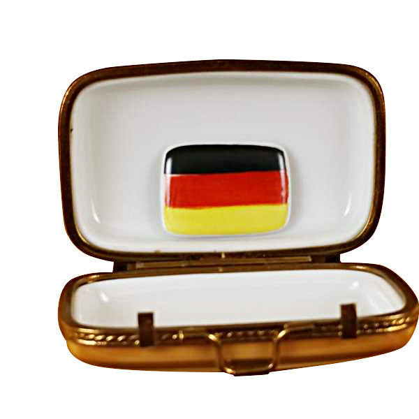German Travel Suitcase with Flag Limoges Porcelain Box