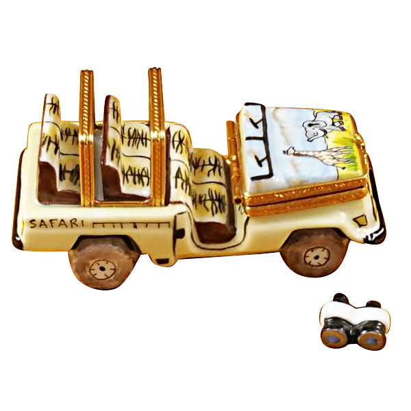 Africa Safari Vehicle with Binoculars Limoges Porcelain Box