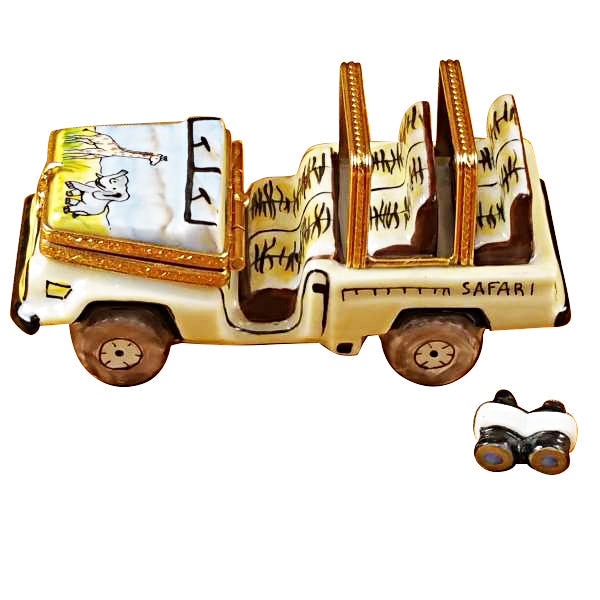Africa Safari Vehicle with Binoculars Limoges Porcelain Box