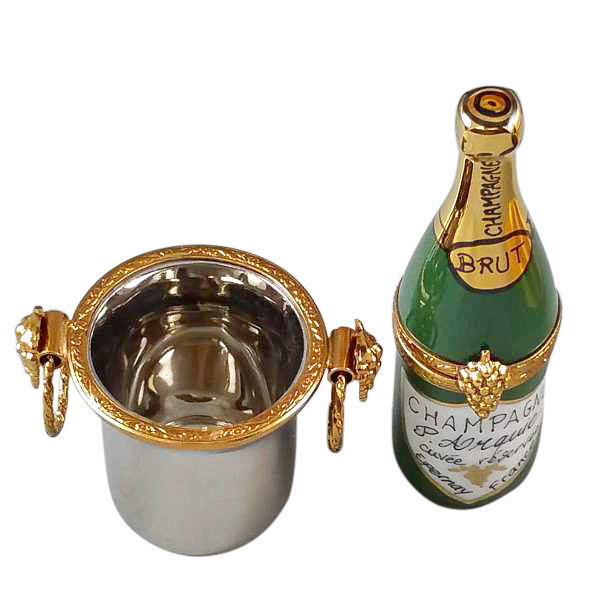 Champagne Bottle in Silver Bucket Limoges Porcelain Box